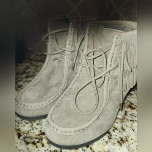 Fringe Suede Ankle Boots - Tan